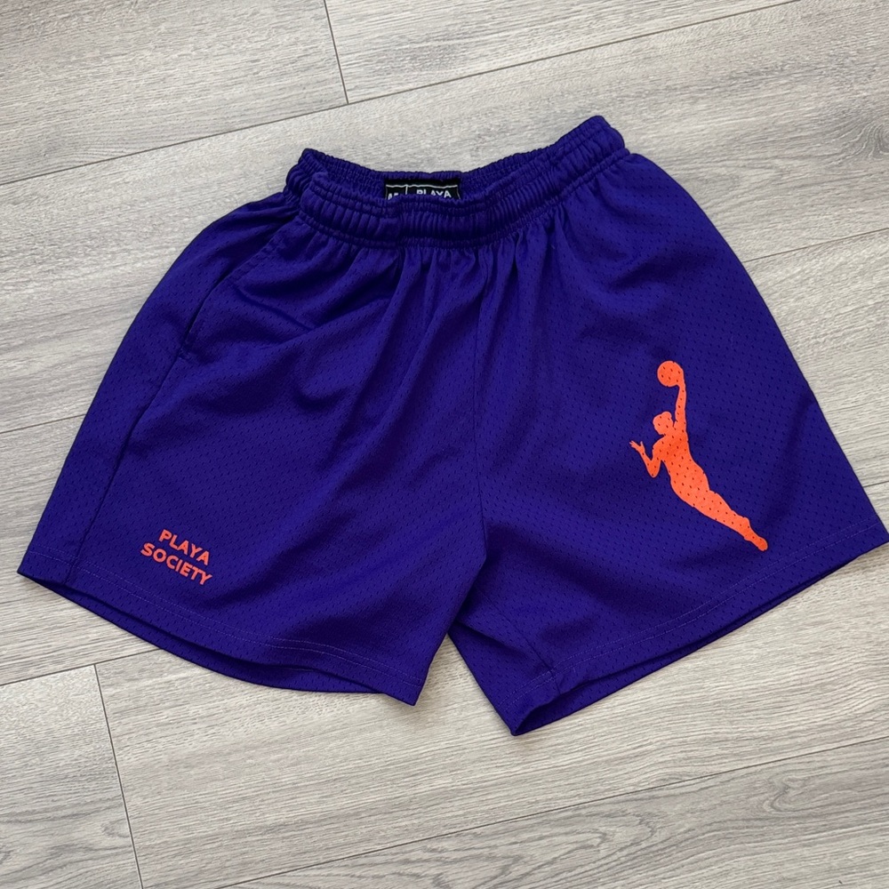 Playa Society Med WNBA Athletic Shorts in Purple and Orange